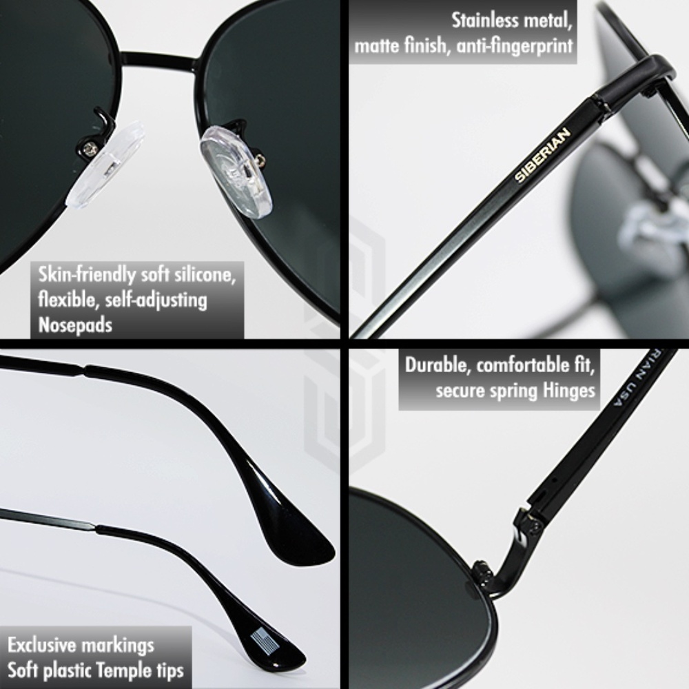 SIBERIAN Real Glass Lenses BLACK Classic Aviator Sunglasses Men/Women Size 60mm - Picture 7 of 16